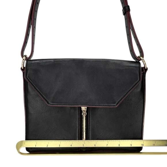 Pour La Victoire Slim Profile Shoulder Bag Black Leather Cherry Edging Flap Top - Picture 7 of 11